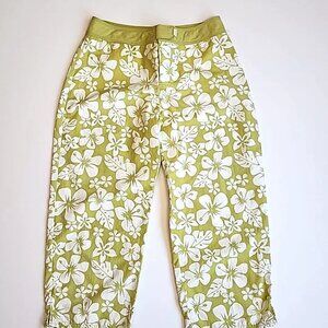 PATAGONIA Green White Floral Hawaiian Flat Front Capri Pants Size 8 Small